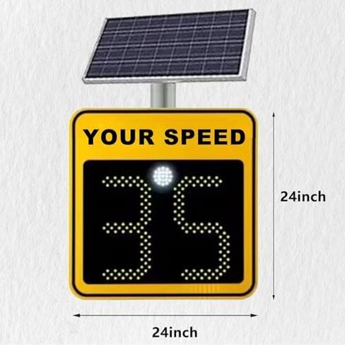 Solar Powered Radar Speed Limit Sign 24"x24" - Flashing Speed Display, IP65 Waterproof Traffic Indicator for Enhanced Road Safety in Saudi Arabia