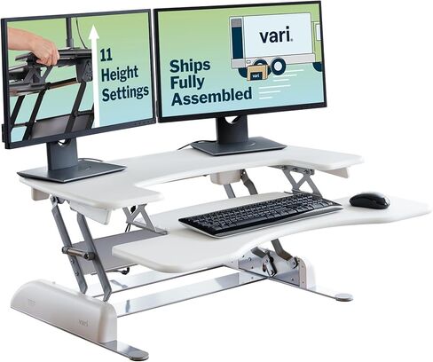 Vari Varidesk Pro Plus 36 محول مكتب دافئ - 11 إعدادات الارتفاع + رفع الربيع ، تصميم ثنائي ، صينية لوحة المفاتيح ، تناسب أجهزة سطح المكتب 36 "عريض × 26.5" - مجمعة بالكامل (الخشب الفاتح) in Kuwait