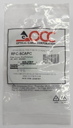 OCC RFC-SCAPC Xpress موصل ألياف SC/زاوية مصقول مسبقًا للغاية، وضع فردي 250/900 ميكرومتر، وصلة ميكانيكية مع جل مطابقة الفهرس، قابل للتثبيت ميدانيًا، بدون إيبوكسي/تلميع، أخضر، خسارة 0.3 ديسيبل، حزمة واحدة in Saudi Arabia