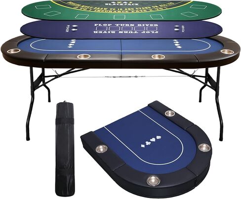 8 Players Foldable Poker Table with Cup Holders, Collapsible Texas Holdem Poker Table with Reversible Game Mat, Suitable for Home Party, Casino, Poker Night, etc. in Saudi Arabia