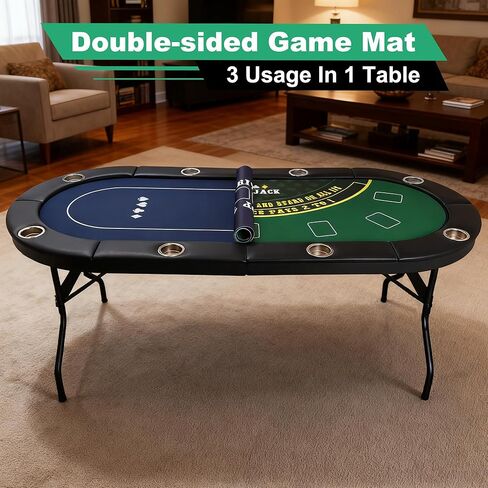 8 Players Foldable Poker Table with Cup Holders, Collapsible Texas Holdem Poker Table with Reversible Game Mat, Suitable for Home Party, Casino, Poker Night, etc. in Saudi Arabia