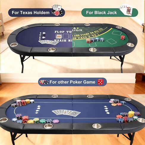 8 Players Foldable Poker Table with Cup Holders, Collapsible Texas Holdem Poker Table with Reversible Game Mat, Suitable for Home Party, Casino, Poker Night, etc. in Saudi Arabia