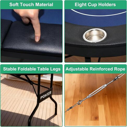 8 Players Foldable Poker Table with Cup Holders, Collapsible Texas Holdem Poker Table with Reversible Game Mat, Suitable for Home Party, Casino, Poker Night, etc. in Saudi Arabia