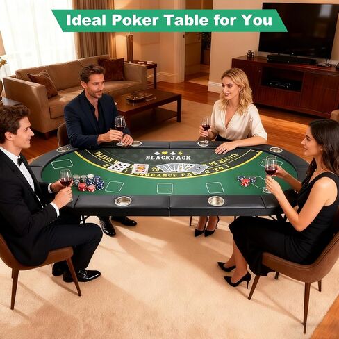 8 Players Foldable Poker Table with Cup Holders, Collapsible Texas Holdem Poker Table with Reversible Game Mat, Suitable for Home Party, Casino, Poker Night, etc. in Saudi Arabia