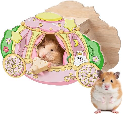 mini&moe Multi Chamber Hamster Hideout - Natural Wooden Burrow Guinea Pig Hideaway with Windows & Rooftop Platform, Small Animal Shelter for Dwarf/Syrian Hamsters, Mice in Kuwait