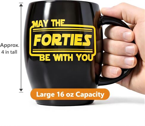كوب قهوة "May the Forties Be With You" سعة 16oz - هدية مضحكة لعيد الميلاد الأربعين للرجال والنساء، كوب سيراميك آمن للاستخدام في غسالة الأطباق والميكروويف in Saudi Arabia