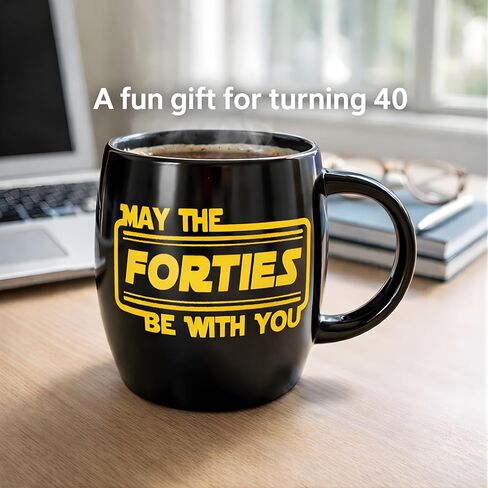 كوب قهوة "May the Forties Be With You" سعة 16oz - هدية مضحكة لعيد الميلاد الأربعين للرجال والنساء، كوب سيراميك آمن للاستخدام في غسالة الأطباق والميكروويف in Saudi Arabia