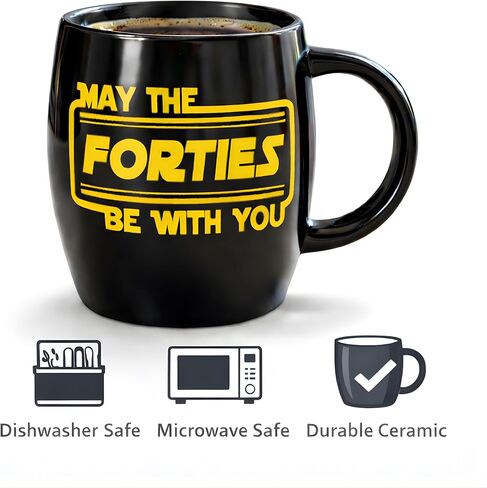كوب قهوة "May the Forties Be With You" سعة 16oz - هدية مضحكة لعيد الميلاد الأربعين للرجال والنساء، كوب سيراميك آمن للاستخدام في غسالة الأطباق والميكروويف in Saudi Arabia