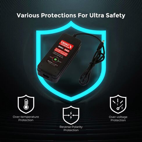 شاحن سكوتر QDD 42 فولت 2 أمبير مع منفذ تيار مستمر أنثى 5.5 مم - 2.1 مم ومقابس 4 في 1 عالمية لبطارية ليثيوم 36 فولت 10 ثانية in Kuwait