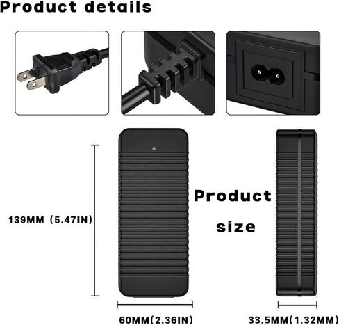 شاحن سكوتر QDD 42 فولت 2 أمبير مع منفذ تيار مستمر أنثى 5.5 مم - 2.1 مم ومقابس 4 في 1 عالمية لبطارية ليثيوم 36 فولت 10 ثانية in Kuwait