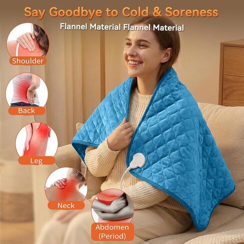 وسادة تدفئة بحجم كينج لآلام الظهر 32 بوصة × 24 بوصة وسادة تدفئة كهربائية كبيرة جدًا لتخفيف تشنجات الدورة الشهرية والجسم والرقبة والكتف وإيقاف تلقائي لإعدادات درجة الحرارة، يمكن غسلها في الغسالة باللون الأزرق in Kuwait