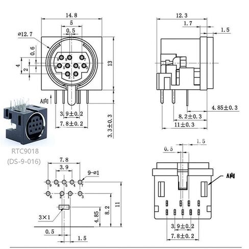 10Pcs/lot 9 Pin Mini DIN Female Jack Terminals 90 Degree/Right Angle PCB Panel Mount 9Pin Socket Chassis in Saudi Arabia