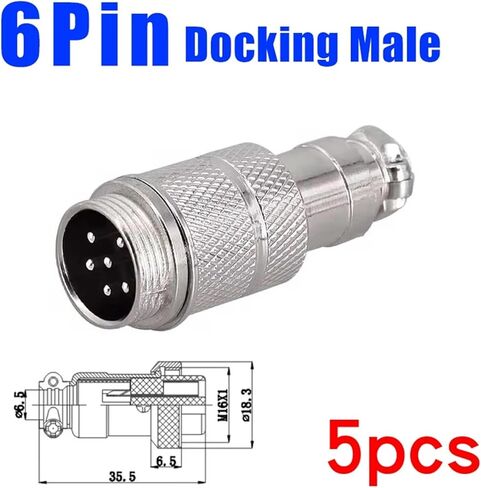 5Pcs GX16 Plugs Socket Butt 2/3/4/5/6/7/8/9/10 Pin Male Female M16 Docking Connector(6Pin Docking Male) in Saudi Arabia