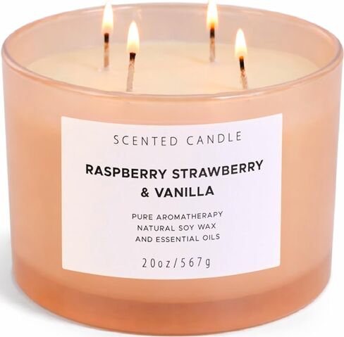 Raspberry Strawberry Vanilla 4-Wick Scented Soy Candle | 100+ Hour Burn | 20 oz Large Sweet Berry Vanilla Scented Candle for Home | Relaxing Aromatherapy Candle | Strong Throw | Gift Ready in Saudi Arabia