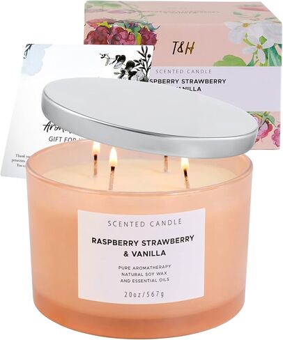 Raspberry Strawberry Vanilla 4-Wick Scented Soy Candle | 100+ Hour Burn | 20 oz Large Sweet Berry Vanilla Scented Candle for Home | Relaxing Aromatherapy Candle | Strong Throw | Gift Ready in Saudi Arabia