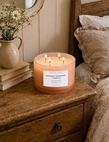 Raspberry Strawberry Vanilla 4-Wick Scented Soy Candle | 100+ Hour Burn | 20 oz Large Sweet Berry Vanilla Scented Candle for Home | Relaxing Aromatherapy Candle | Strong Throw | Gift Ready in Saudi Arabia