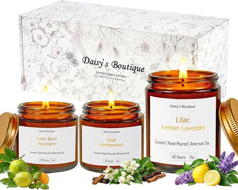 3 Pack Scented Candles for Home Aromatherapy Candle Gift Set Soy Wax Long Lasting Gift Birthday Mother's Thanksgiving Day Present (Amer Jar (Lime Basil + Lavender Lilac + Jasmine Sandalwood)) in Kuwait