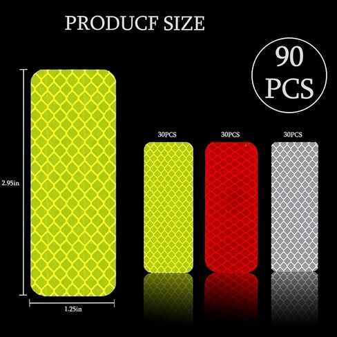 ملصقات عاكسة - 90 قطعة من شريط عاكس للضوء عالي الوضوح وشريط مقاوم للماء وشريط تحذير للسلامة للسيارات والدراجات النارية وصناديق البريد وخوذة المقطورة والمزيد، 1.18 × 3.15 بوصة in Kuwait