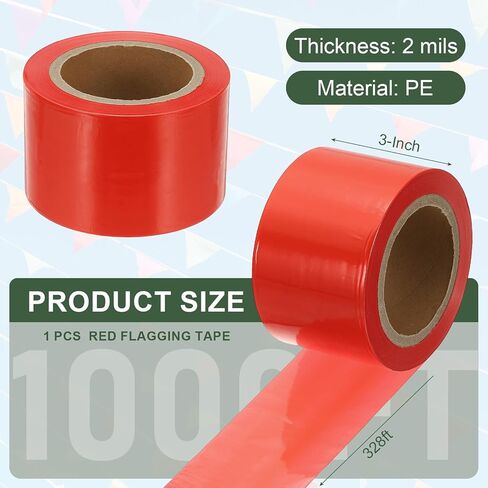 YOKIVE 3" x328 ft 2 Mil Thick Flagging Tape, 1 Pcs PE Non-Adhesive Survey Tape High-Visibility Tree Marking Ribbon for Surveyors Boundaries Trail Marking, Red in Kuwait