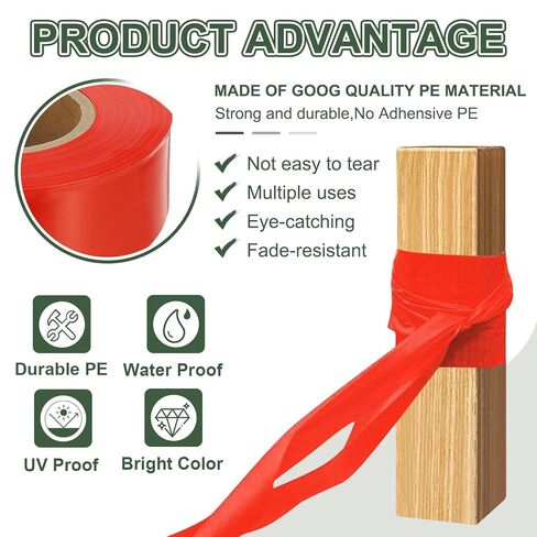 YOKIVE 3" x328 ft 2 Mil Thick Flagging Tape, 1 Pcs PE Non-Adhesive Survey Tape High-Visibility Tree Marking Ribbon for Surveyors Boundaries Trail Marking, Red in Kuwait