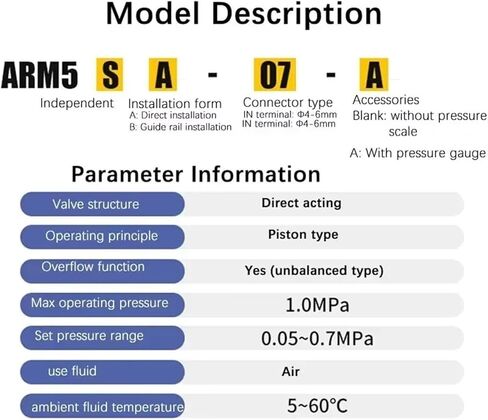 Pressure Regulating Valve ARM5SA/SB-06-07-08-A Pneumatic Small Reducing 1Pcs(ARM5SA-07) in Saudi Arabia
