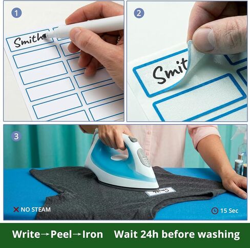 HX Aurize Precut Iron on Name Labels للملابس (116 PCS) - علامات النسيج المقاومة للغسيل | دار التمريض والرعاية النهارية استخدام | يشمل القلم ، 2 لون 3 أشكال (التوت والسماء) in Kuwait