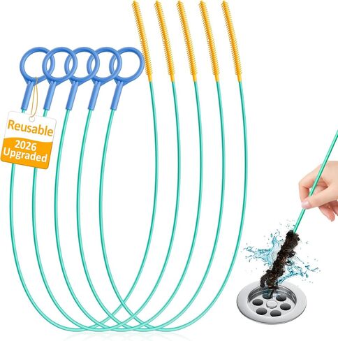 مزيل انسداد تصريف شعر الأفعى القابل لإعادة الاستخدام مقاس 30 بوصة، 2026 أداة إزالة شعر استنزاف الحوض المحدثة، منظف استنزاف دش معدني مضاد للكسر لفتح حوض الحمام المسدود، حوض (5) in Kuwait