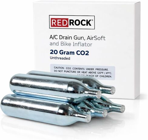 خراطيش ثاني أكسيد الكربون غير الملولبة من RedRock 20 جرام، درجة صناعية - لصيانة مسدس تصريف التدفئة والتهوية وتكييف الهواء، ومنفاخ إطارات الدراجة، والاستخدام متعدد الأغراض (عبوة من 10 قطع) in Kuwait