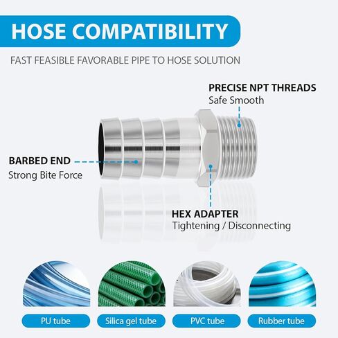 الفولاذ المقاوم للصدأ 1/2 "ذكر NPT إلى 3/8" خرطوم بارب تركيبات محول شائك خالي من الرصاص تجهيزات أنابيب المشروب المنزلية (حزمة من 2) in Saudi Arabia