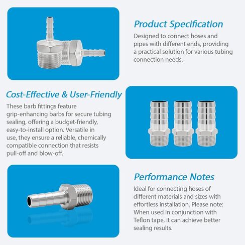 الفولاذ المقاوم للصدأ 1/2 "ذكر NPT إلى 3/8" خرطوم بارب تركيبات محول شائك خالي من الرصاص تجهيزات أنابيب المشروب المنزلية (حزمة من 2) in Saudi Arabia
