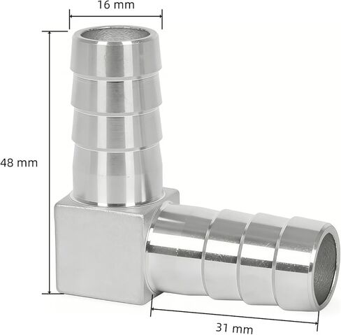 304 الفولاذ المقاوم للصدأ 5/8 "× 5/8" خرطوم شائك بارب الكوع 90 درجة L الزاوية اليمنى المناسبة مع 4 مشابك خرطوم، حزمة من 2 in Kuwait