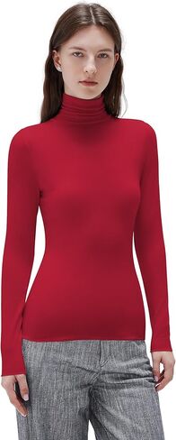 SUUKSESS Women Cashmere Turtleneck Long Sleeve Shirt Fitted Fall Basic Thermal Tops Fall Fashion in Saudi Arabia