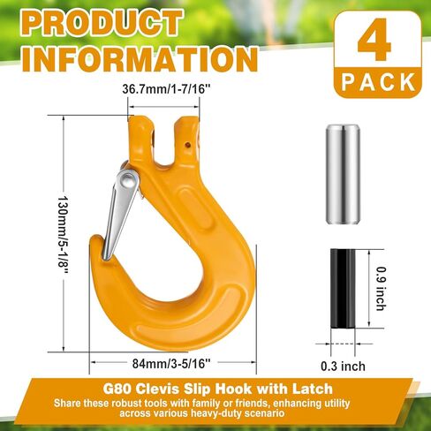 4 قطع خطاف انزلاقي Clevis مقاس 3/8 بوصة مع مزلاج أمان G80 قطرة من سبائك الصلب شديدة التحمل، حد تحميل 4400 رطل لمركبة سحب المقطورة in Kuwait