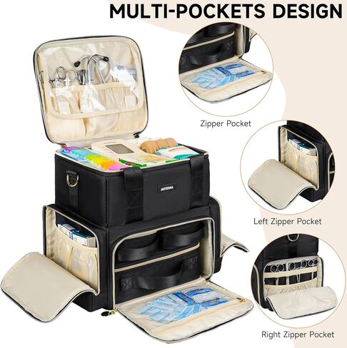 Large Medicine Bag with 2 Removable Cases, Medication Travel Bag with Multiple Storage Sections for Prescription Bottles, Vitamins & Medical Supplies, Black in Kuwait