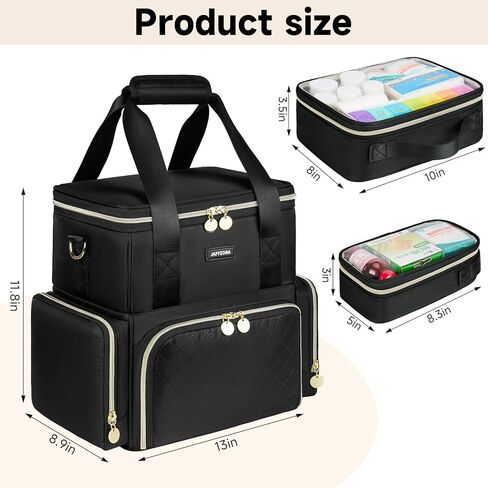 Large Medicine Bag with 2 Removable Cases, Medication Travel Bag with Multiple Storage Sections for Prescription Bottles, Vitamins & Medical Supplies, Black in Kuwait