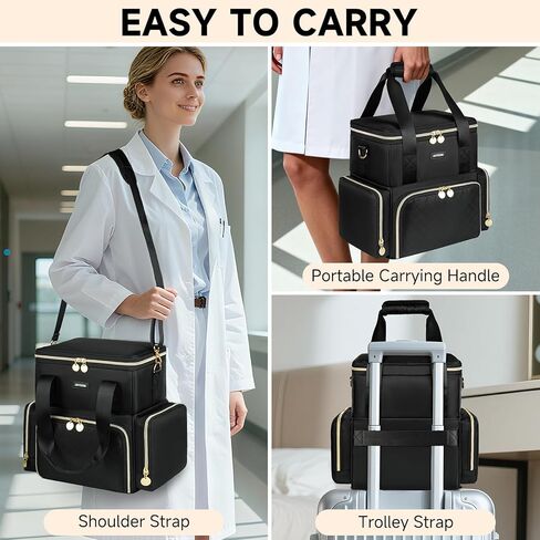 Large Medicine Bag with 2 Removable Cases, Medication Travel Bag with Multiple Storage Sections for Prescription Bottles, Vitamins & Medical Supplies, Black in Kuwait