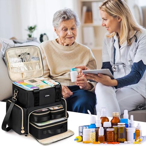 Large Medicine Bag with 2 Removable Cases, Medication Travel Bag with Multiple Storage Sections for Prescription Bottles, Vitamins & Medical Supplies, Black in Kuwait