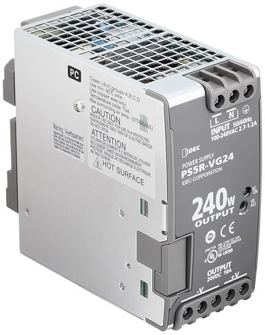 IDEC PS5R-VG24 10 أمبير، 100-240 فولت تيار متردد، 2.7-1.2 أمبير، 24 فولت تيار مستمر، 240 واط، 50/60 هرتز، مصدر طاقة in Saudi Arabia