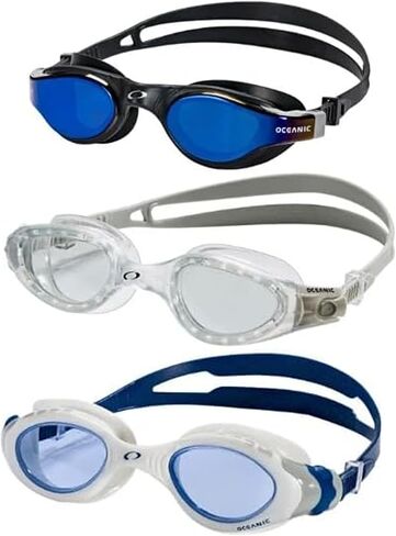 Oceanic Adult Swim Goggles 3 Pack (L/XL), Anti-Fog UV400 Leakproof Seal, 1 Mirrored + 2 Clear, Easy Side-Adjust Straps for Lap Swimming, Training & Open Water in Saudi Arabia