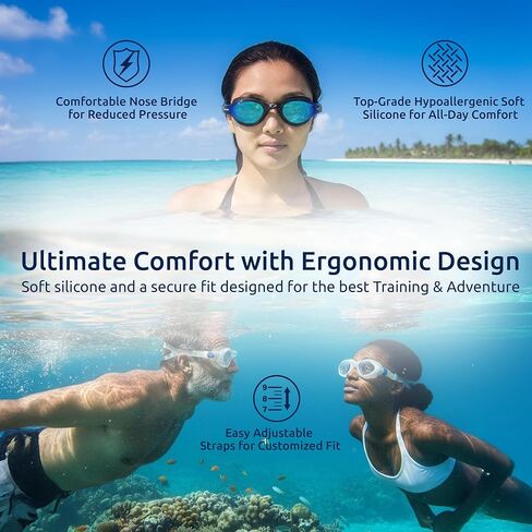 Oceanic Adult Swim Goggles 3 Pack (L/XL), Anti-Fog UV400 Leakproof Seal, 1 Mirrored + 2 Clear, Easy Side-Adjust Straps for Lap Swimming, Training & Open Water in Saudi Arabia