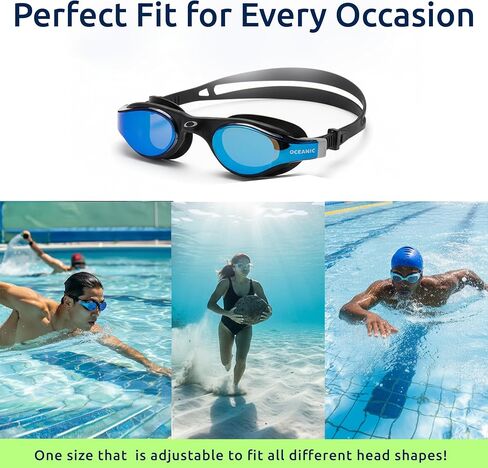 Oceanic Adult Swim Goggles 3 Pack (L/XL), Anti-Fog UV400 Leakproof Seal, 1 Mirrored + 2 Clear, Easy Side-Adjust Straps for Lap Swimming, Training & Open Water in Saudi Arabia