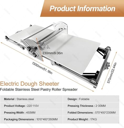 أسطوانة العجين التجارية بسمك قابل للتعديل، آلة أسطوانة العجين القابلة للطي، إعدادات سمك قابلة للتعديل 0.08 بوصة - 1.18 بوصة، للمعجنات المنتفخة والفوندان in Kuwait