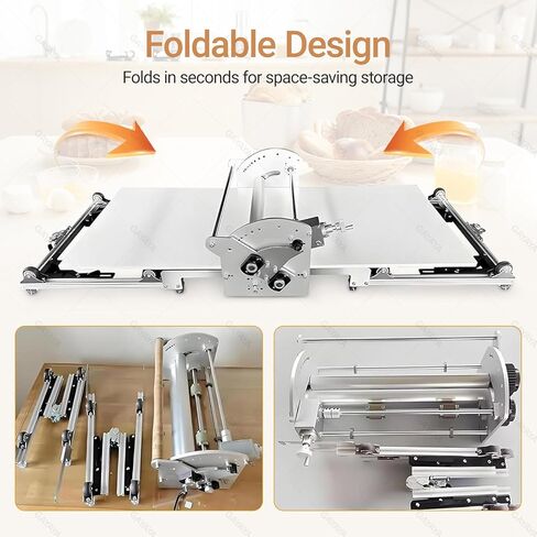 أسطوانة العجين التجارية بسمك قابل للتعديل، آلة أسطوانة العجين القابلة للطي، إعدادات سمك قابلة للتعديل 0.08 بوصة - 1.18 بوصة، للمعجنات المنتفخة والفوندان in Kuwait