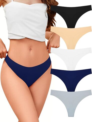 voenxe Seamless Thongs for Women,No Show Ladies Underwear,Invisible Comfortable Panties,Low Rise Gym Workout Undies,5 Pack in Kuwait