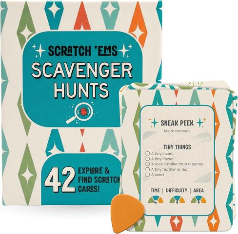 صناديق Scratch 'EMS Scavenger | 42 Scratch Off Adventure Cards - مطاردة زبال في الهواء الطلق للأطفال والعائلات | طوال الموسم ، بطاقات الخدش القابلة لإعادة الاستخدام للمتعة الخالية من الشاشة ، ونشاط الطبيعة والتخييم in Saudi Arabia