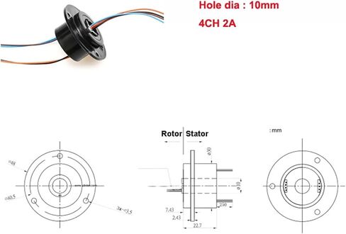 10mm Hole Hollow Rotary Slip Ring 4 Channel Wire 2A Collector Ring Conductive Joint Connector 240VAC/DC in Kuwait