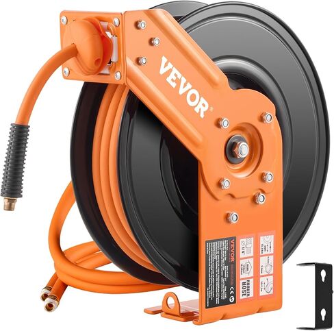 بكرة خرطوم هواء قابلة للسحب من VEVOR، خرطوم هواء مطاطي مقاس 1/2 بوصة × 50 قدمًا بحد أقصى 300 رطل لكل بوصة مربعة، بكرة خراطيم ضاغط الهواء ذات الترجيع التلقائي مع مقدمة بطول 5 أقدام، تثبيت على السقف/الجدار لورش عمل المرآب in Saudi Arabia