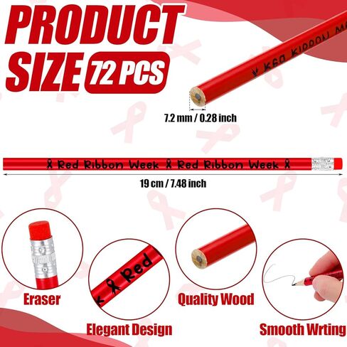 Fainne 300 PCS Red Ribbon Week Pencils Bulk Bulk Red Rebon Awarnessed Pencils للطلاب قلم رصاص خالٍ من المخدرات مع محو الحملات لحملات التوعية in Kuwait
