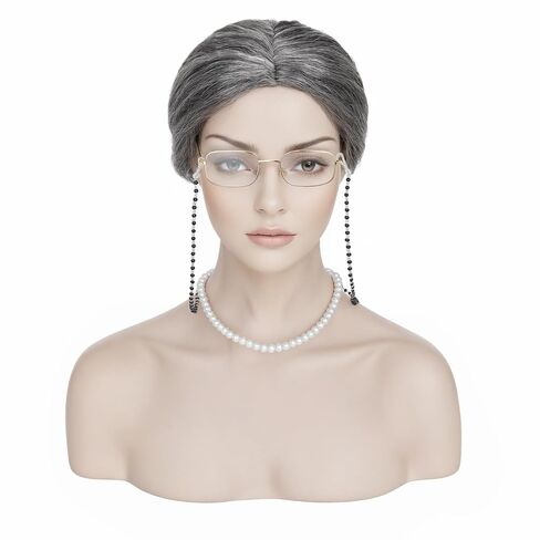 Grey Old Man Wig Funny Wigs Set with Salt and Pepper Wigs, Gold-Rimmed Glasses, Grey Beard, Eyebrows & Net for 100 Days of School Halloween Cosplay（5PCS） in Saudi Arabia
