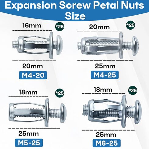 تشكيلة 100 قطعة من صواميل جاك المسمار، M4-20 M4-25 M5-25 M6-25 صامولة جاك مع مجموعة متنوعة من البراغي (لتركيب لوحة الترخيص، تركيب الجدار/الصفائح المعدنية المجوفة) in Kuwait